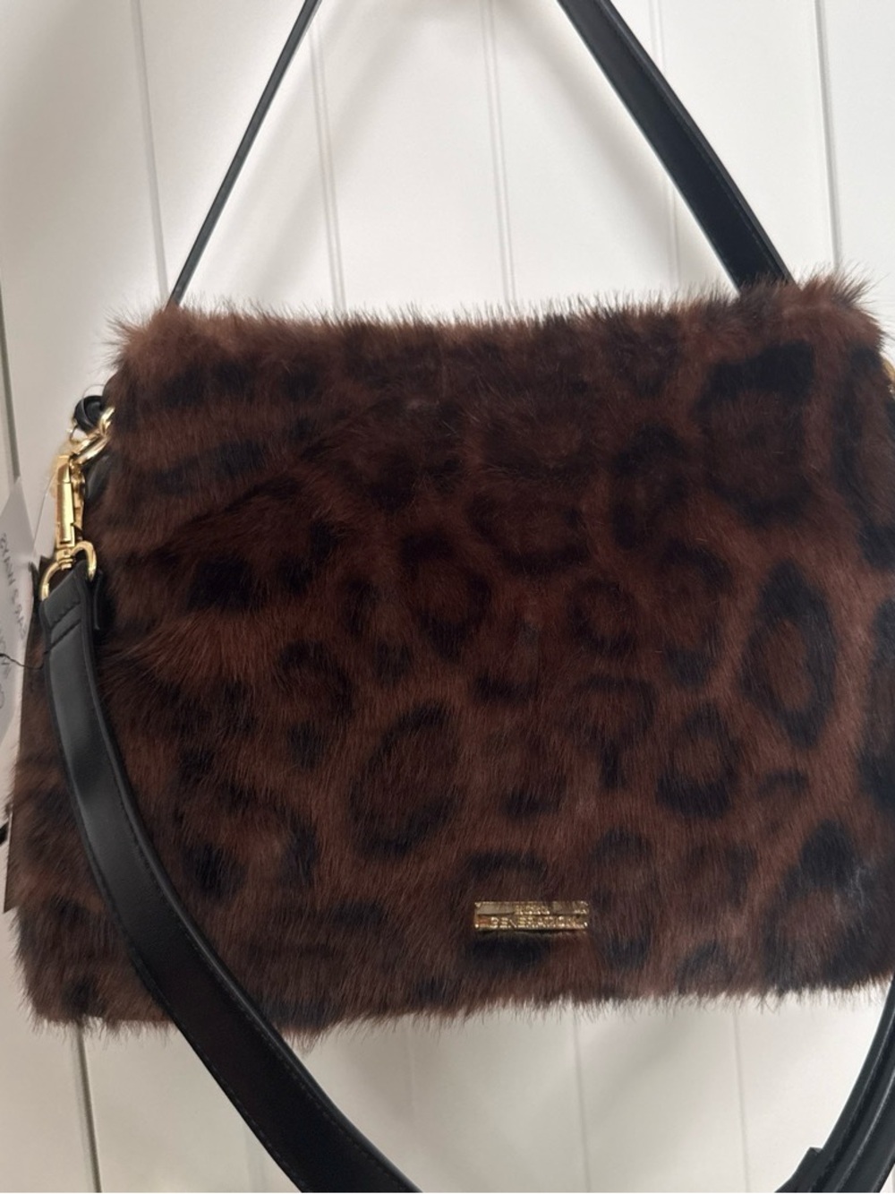 BCBG Generation Faux Fur Leopard Print Shoulder Bag NWT